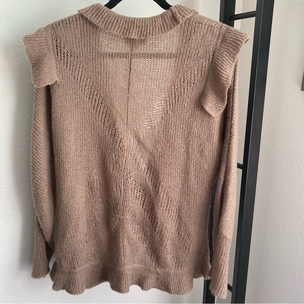 Romeo + Juliet‎ Couture Beige Open Front Ruffle Cardigan Sweater Loose Knit - Picture 6 of 7
